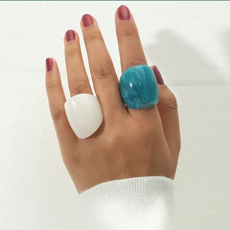 

JUHU 2021 blue Fashion Acid Acrylic Acetate Simple clear colorful Ring Resin Ring sets Jewelry Wholesale acrylic rings women