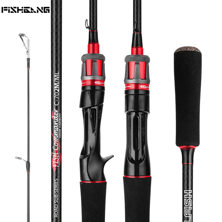 FISHGANG lure fishing rod 2 tips ML/M 1.68m 1.8m 2.1m 2.4m 2.7m carbon fiber spinning casting lure fishing rod, Black red
