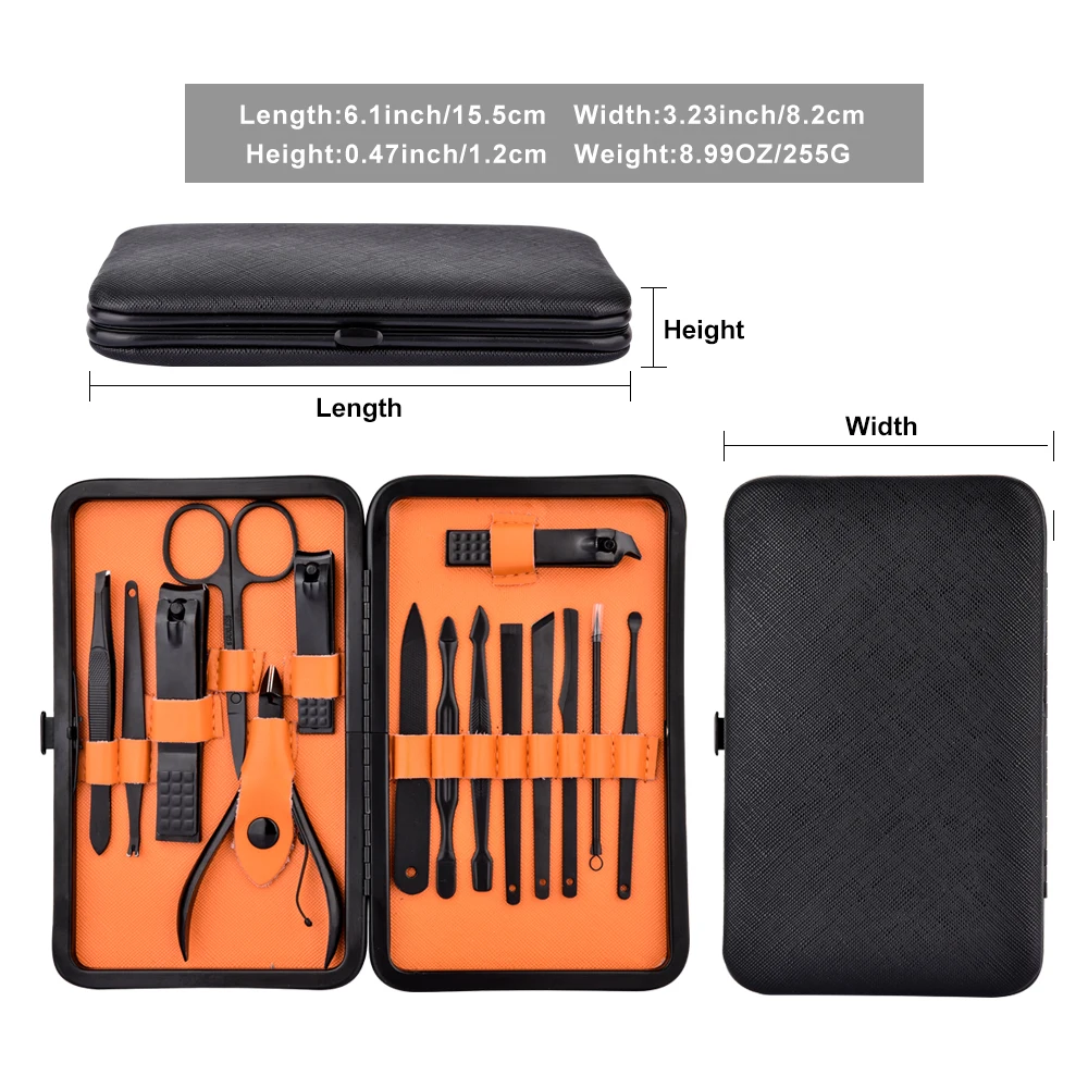 Black Leather Case Mini Stainless Steel Nail Clipper Scissors Travel 15 Pcs Professional Manicure Set.jpg