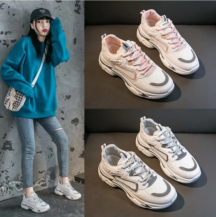 

2020 China Drop Shipping Fashion Platform Sneakers Women PU Leather Upper Women's Casual Shoes Ladies Shoes Zapatos Mujer, White/black/pink