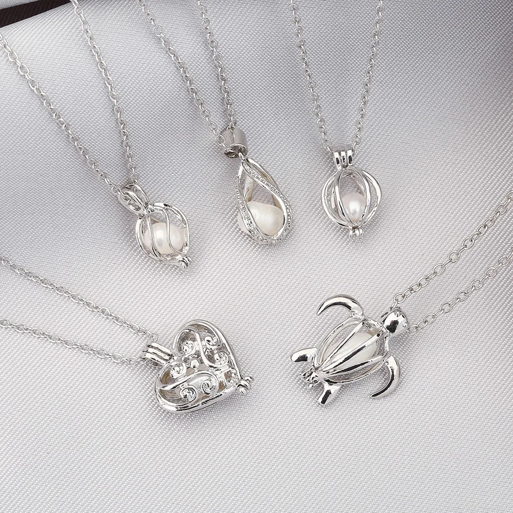 

13 Style Oyster pearl Pendant Necklaces Unicorn Cages Locket Hollow Out Love Wish Pearl Necklace Rose Flower Mermaid DIY jewelry, As picture showing