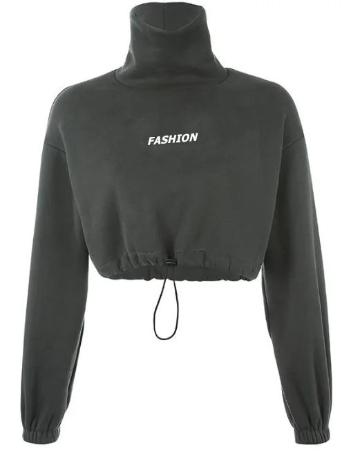 

2019 FJUN oversized hoodie women crop top hoodie high neck long sleeve hoodie streetwear