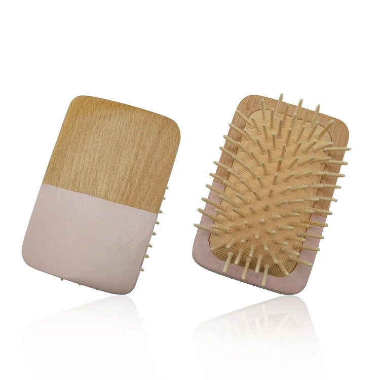 

Biodegradable Private Label Double Colors Natural Beech Wood Wide Tooth Scalp Products Massage Comb Portable Wood Hair Brush