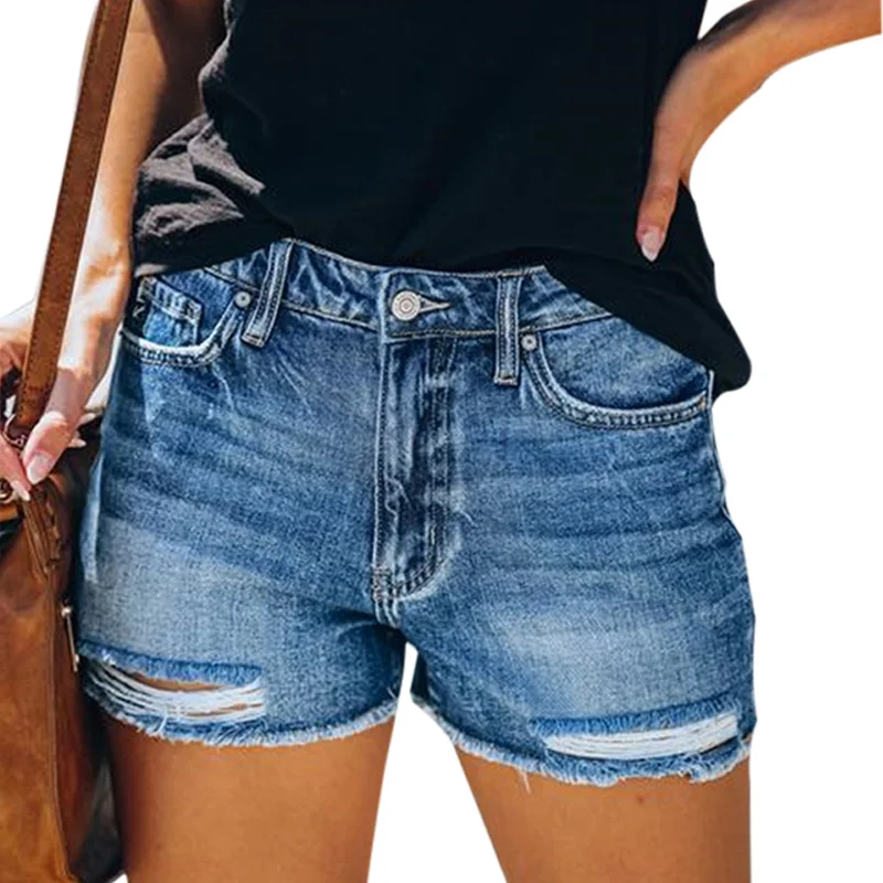 

Summer High Waist Jeans Shorts Fashion Sexy Curled Slim Shorts Women's Ripped Denim Shorts