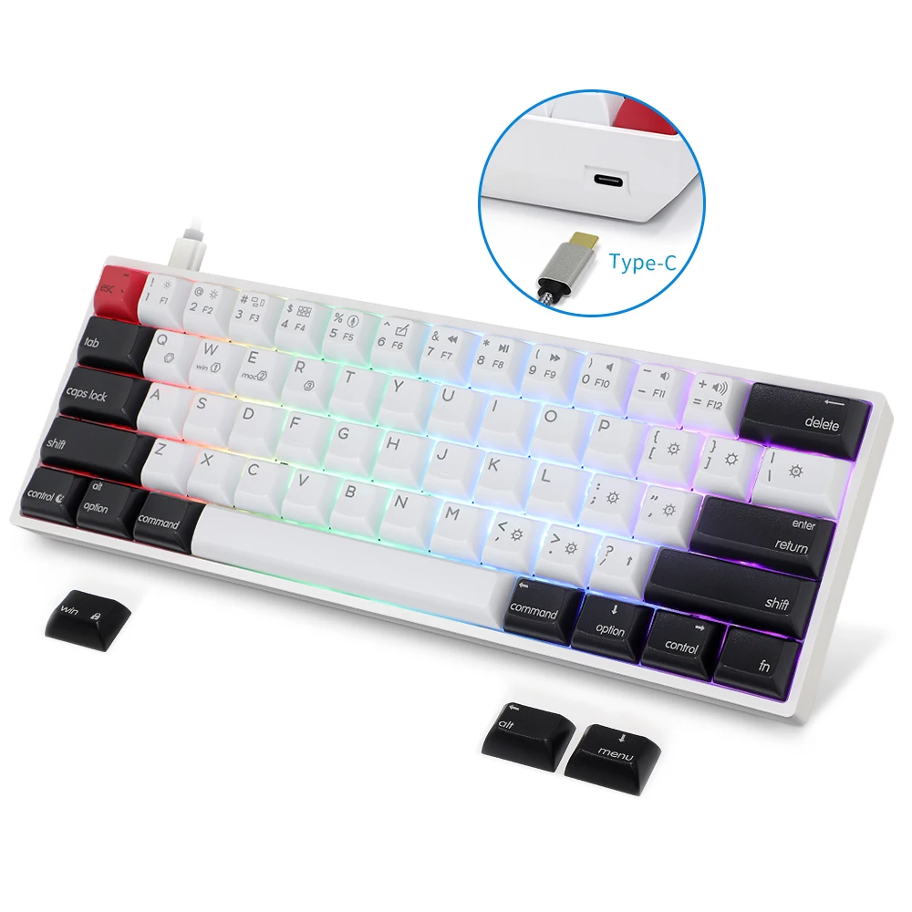 

Customizable GK61 Gateron optical switch 60% GK1 ball keycaps wireless slim RGB gaming mechanical keyboard, Black/ white