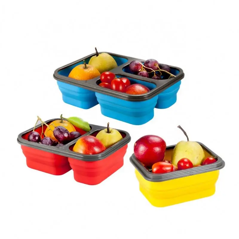 

Gepai's new foldable three-layer silicone lunch box with plastic fork microwave food lunch box, Red, pink, yellow, green, blue, orange, purple, etc.