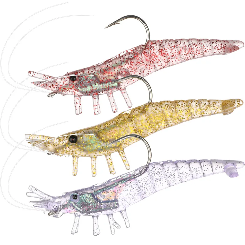 

SNEDA 90mm 10g Soft Bionic Shrimp Lure With Jig Head Hook Seabass Pike Lure Freshwater Fishing Bait, 3 colors
