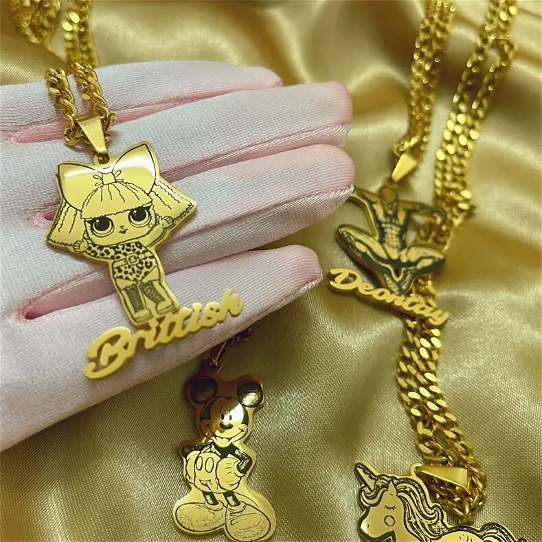 

Silver Cuban Link Custom Character Name Necklace Personalized Cartoon Photo Name Necklaces, Picture
