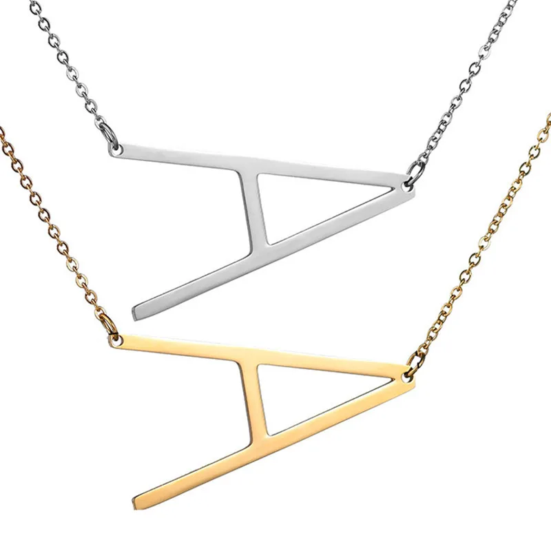 

Hot sale silver color 26 A-Z letter name Initial necklace for women long big letter pendant necklace