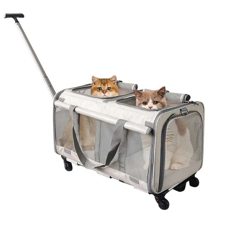 

pet cat carrier with wheels airline approved Rolling Carrier Double Compartment Pet Carrier with Detachable Wheels for Cat/Dog