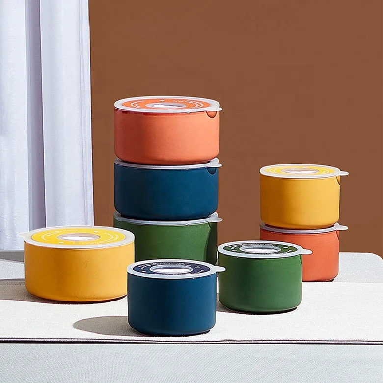 

Portable lunch box fresh-keeping bowl with silicon sealant lid microwave heating storage jar, Color