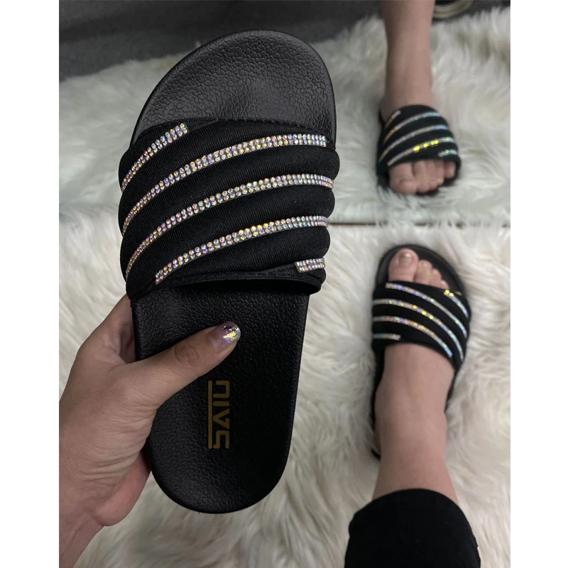 

JANHE Trendy pantuflas terlik chinelos sendal wanita Women Outdoor Rhinestone Female Flat Flip flops Slides women's Slippers, 4 colors