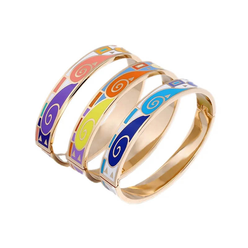 

European And American Stainless Steel Custom 18K Gold Plated Enamel Jewelry Women Men Wholesale Gold Bangles Bracelet Design