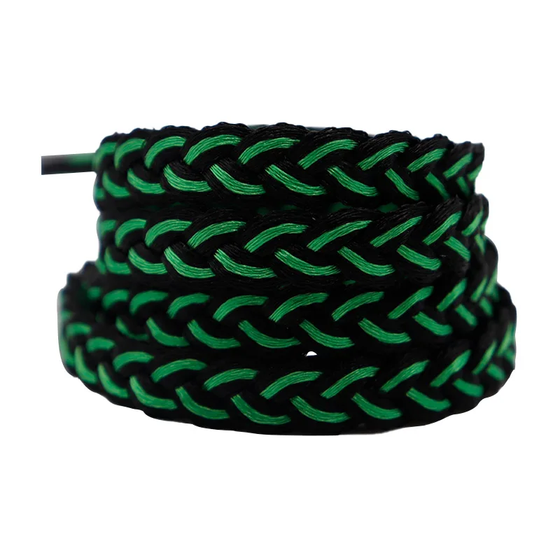 

Coolstring Company Wholesale 140CM Length Support Custom Length And Logo Two Colors Green and Black Flat Ribbon Weave Shoelaces, Support any panton color customized