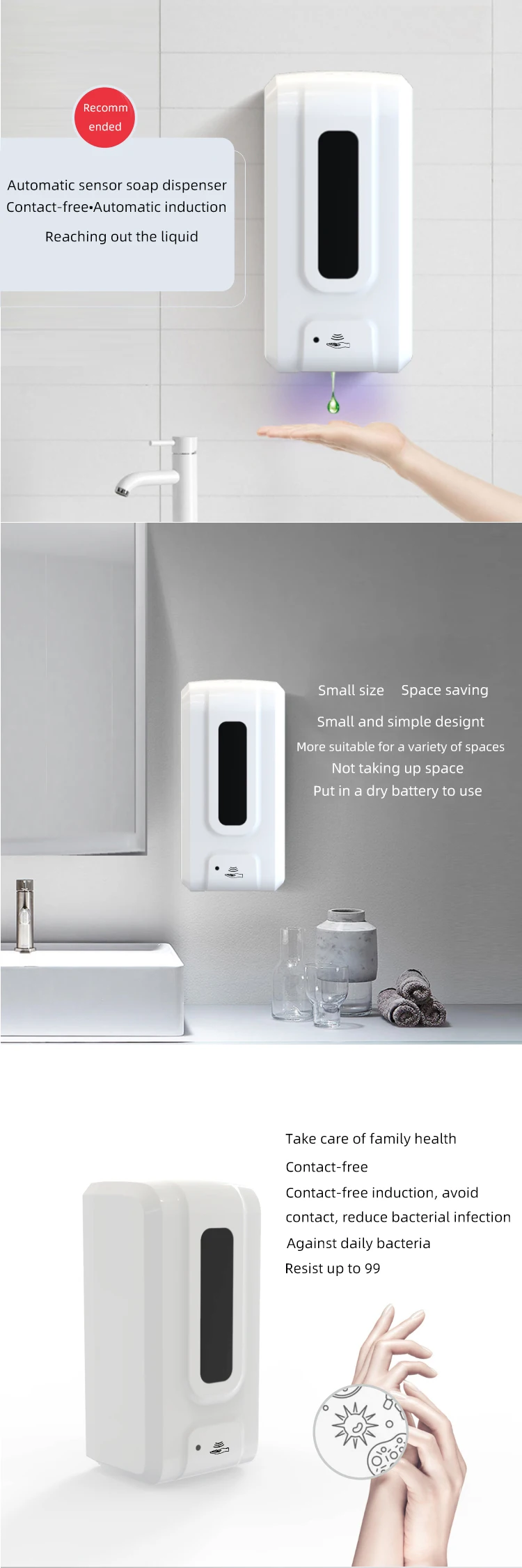 Wholesale infrared sensor wall-mounted hand sanitizer 1200ml foam liquid automatic soap dispenser