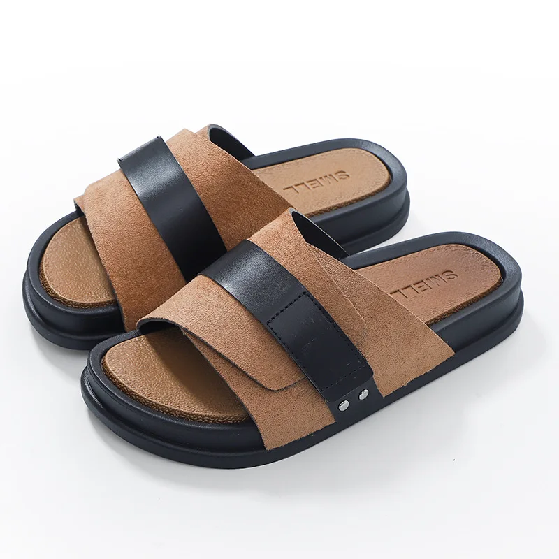 

2023 new summer outdoor leisure thick bottom EVA leather business men's slippers