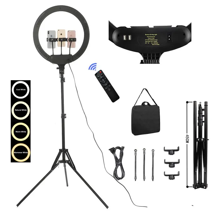 

2 USB port 18 inch LED ring light with 2.1m tripod stand 55W live stream