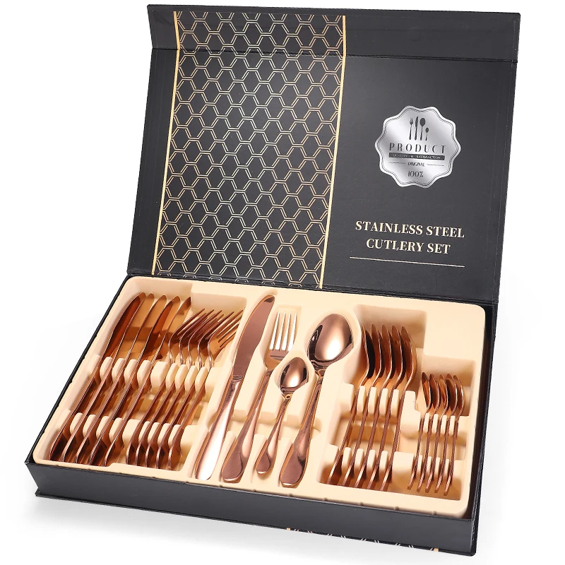 
Hotel Restaurant Wedding Stainless Steel Plated Silverware Cutlery Flatware Set 24pcs 