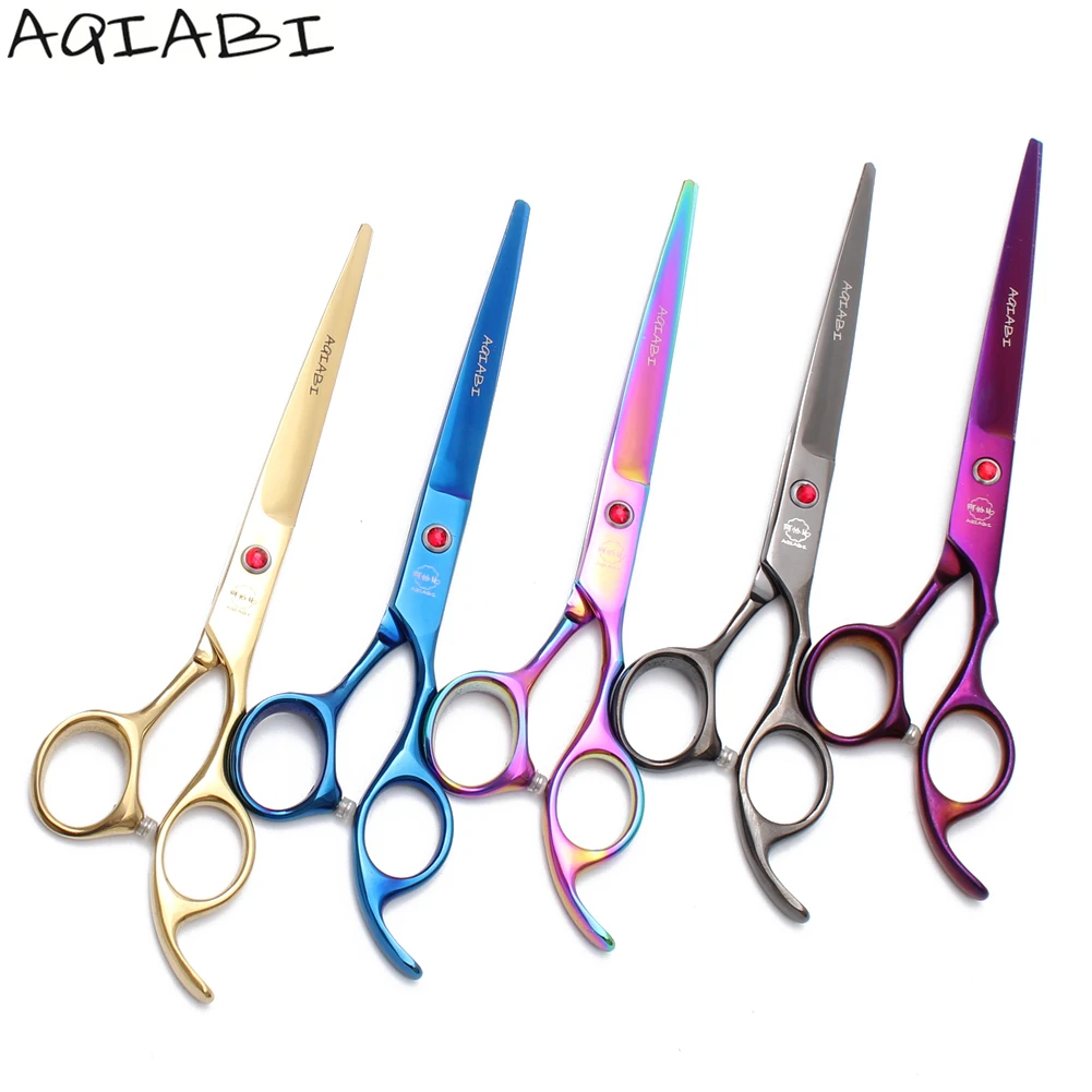 

Pet Scissors 7" AQIABI JP Stainless Dog Grooming Scissors Groomer Cutting Shears Straight Scissors A4007, Red handle