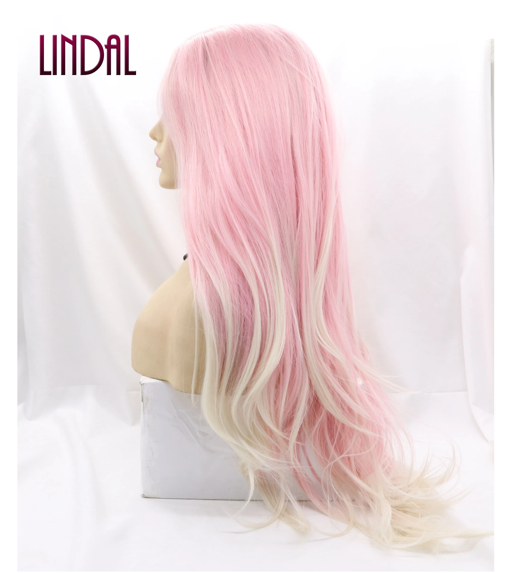 

LINDAL rainbow synthetic wig candy color hot pink ombre white wigs natural wave lace front synthetic wig