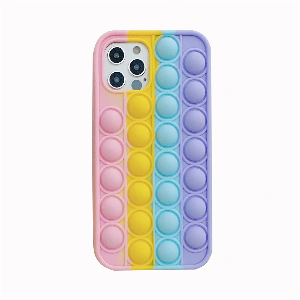 

For iPhone 11 12 Pro Max Case Cover Reliver Stress Pop Fidget Toys Push It Bubble Antistress Sensory Game Adult Kid