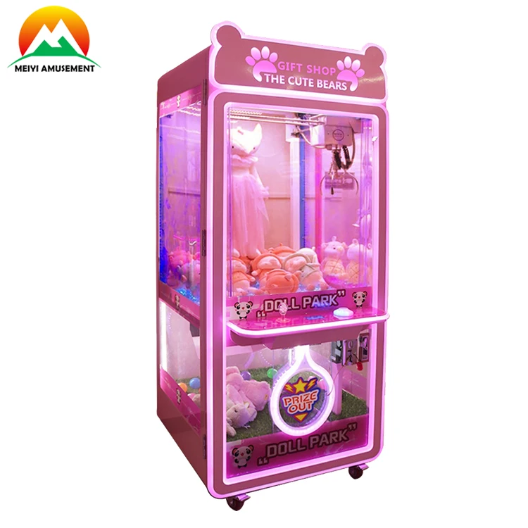 

hot sale coin operated games gift crane machine toy vending machine claw crane game machine, Pink/green/