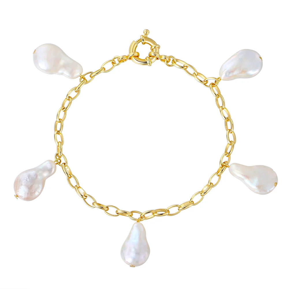 

RINNTIN GPB05 Handmade Trendy 925 Sterling Silver Jewelry 2021 Bohemian Style Charm Gold Irregular Cultured Pearl Bracelet Women