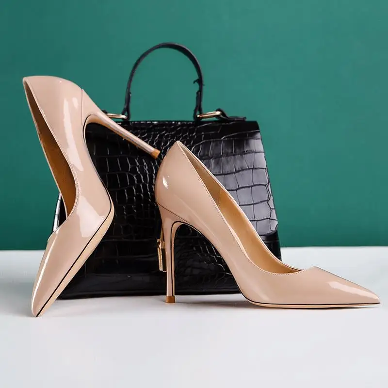 

New leather shoes with nude pointed toe heels for women and professional sexy single shoes with red sole