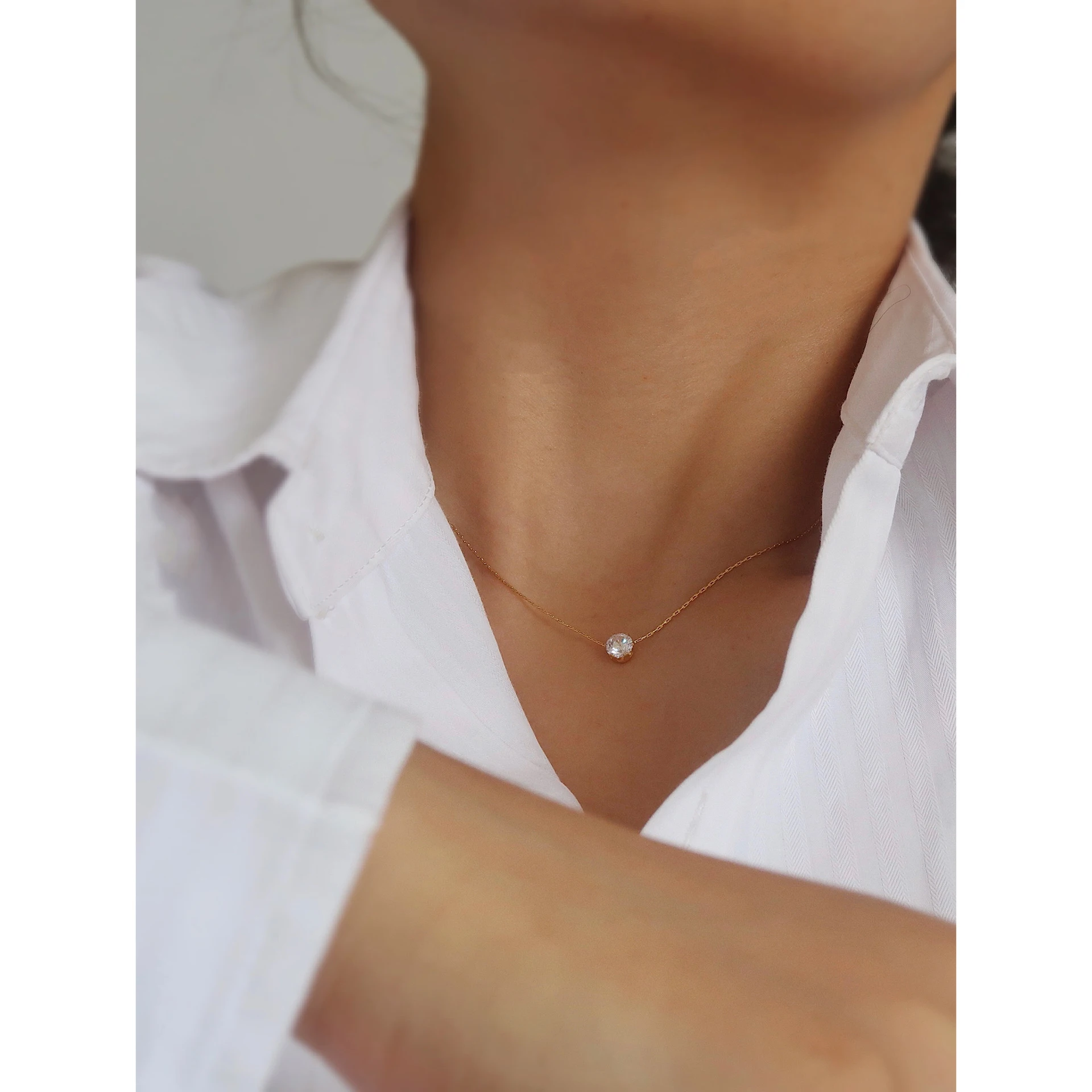 

Minimalist 18K Gold Plated Stainless Steel Jewelry Gift Charm Cubic Zirconia Choker Necklace for Women