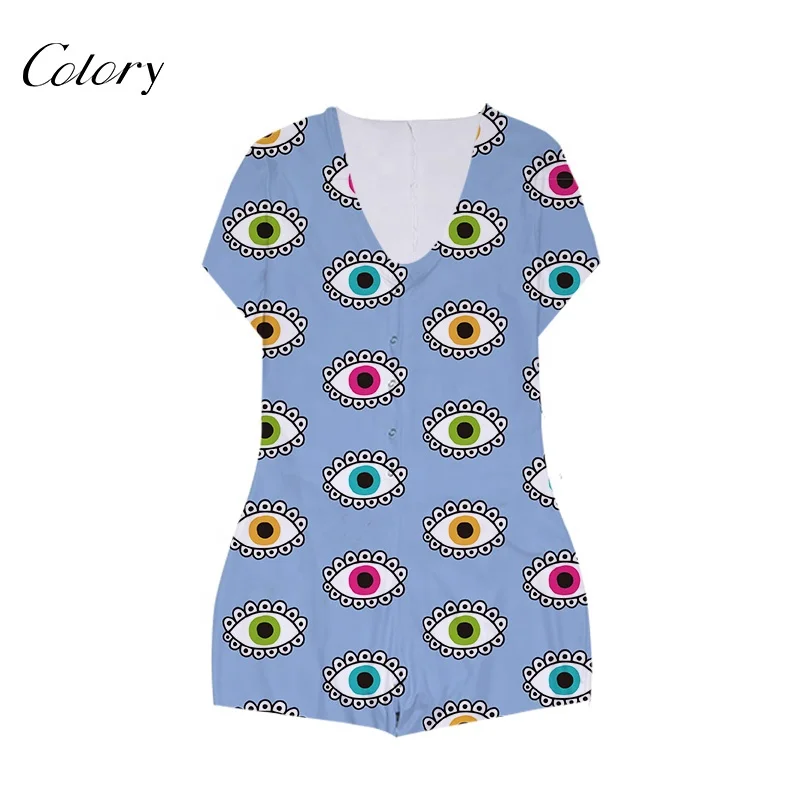 

Colory Wholesale Custom Fashion Designer Print Plus Size Short Sleeve Casual Body Suits Adult Sexy Pj Money Onesie For Women, Customized color