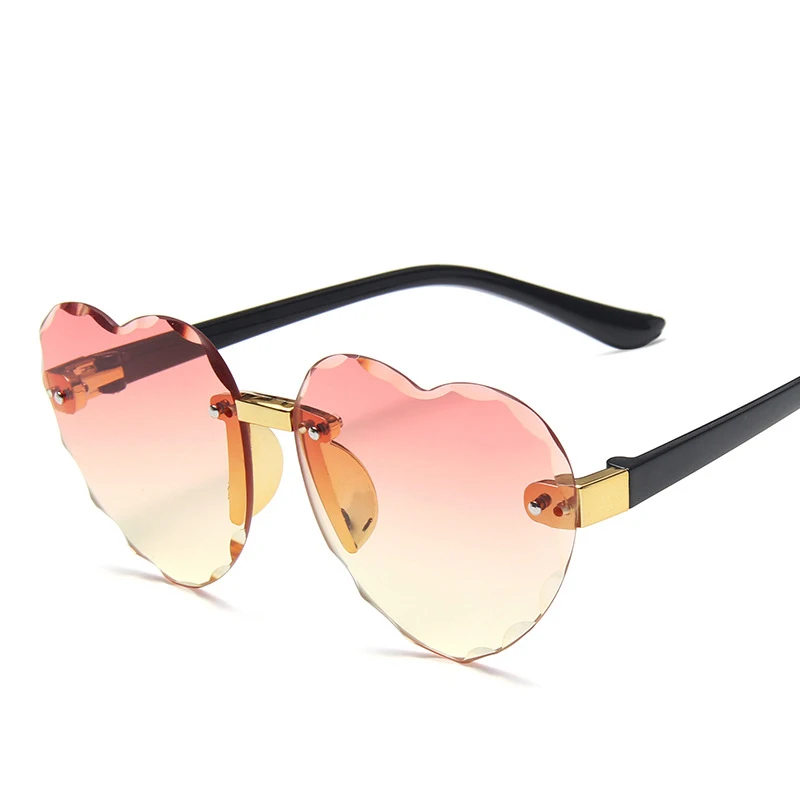 

wholesale fashion gradient rimless heart shape cute girls party sunglasses kids