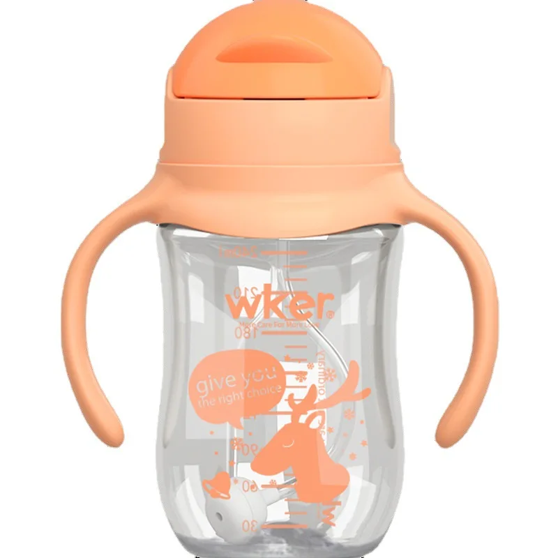 

Amazon Hot Sale Baby Water Cup with Straw Handle Learning Drink Cup 240ML/300ML Food Grade PP BPA Free
