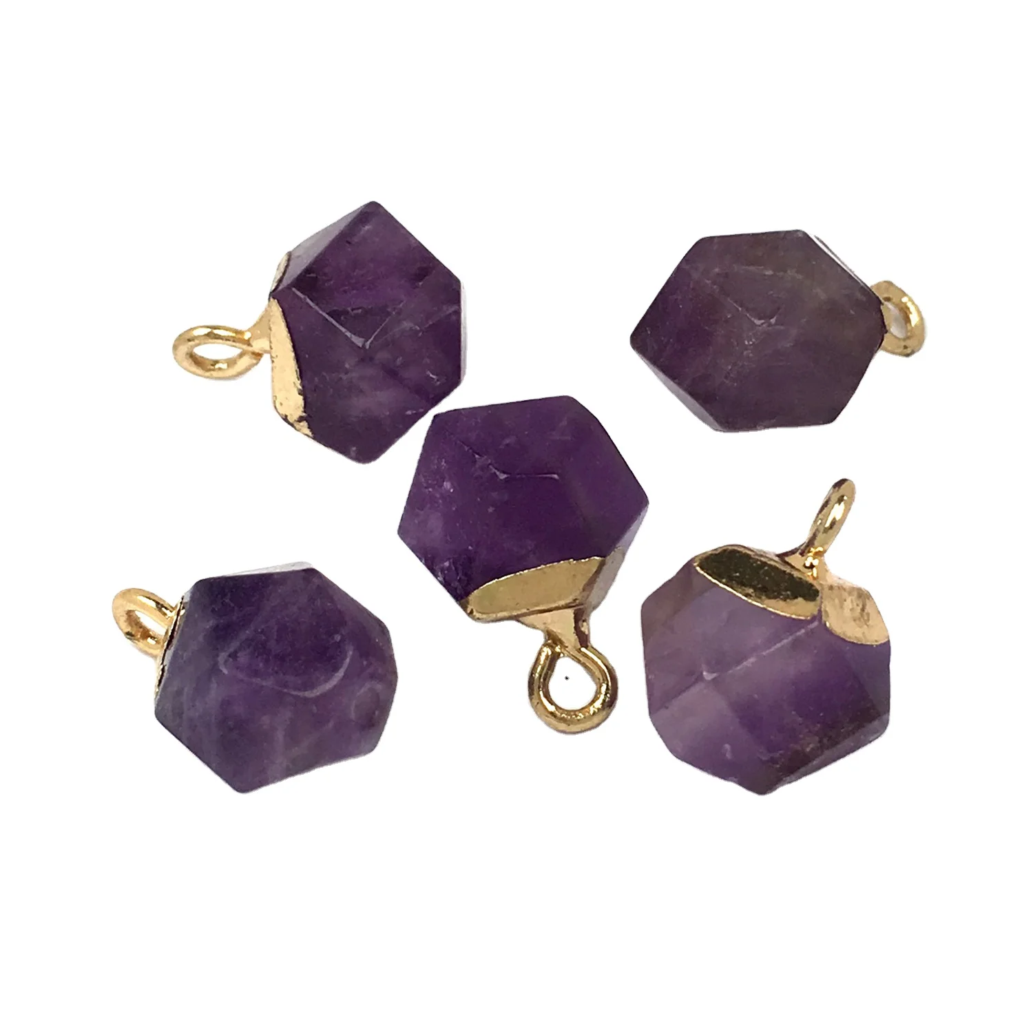 

Natural Stone Pendant Faceted Square Shape & Polyhedral Dice Gemstone Quartz for DIY Jewelry Making Necklace Home Decorative, As the picture