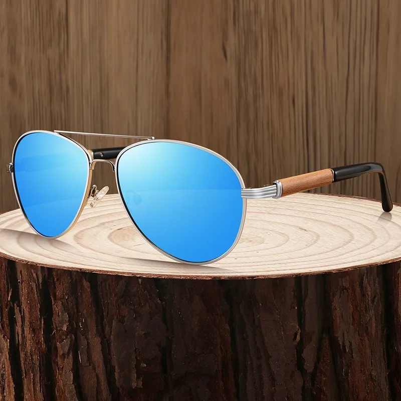 

2024 Ins luxury brand two bridge round trendy uv400 lens sunglasses unique metal frame acetate wood polarized sunglasses for men