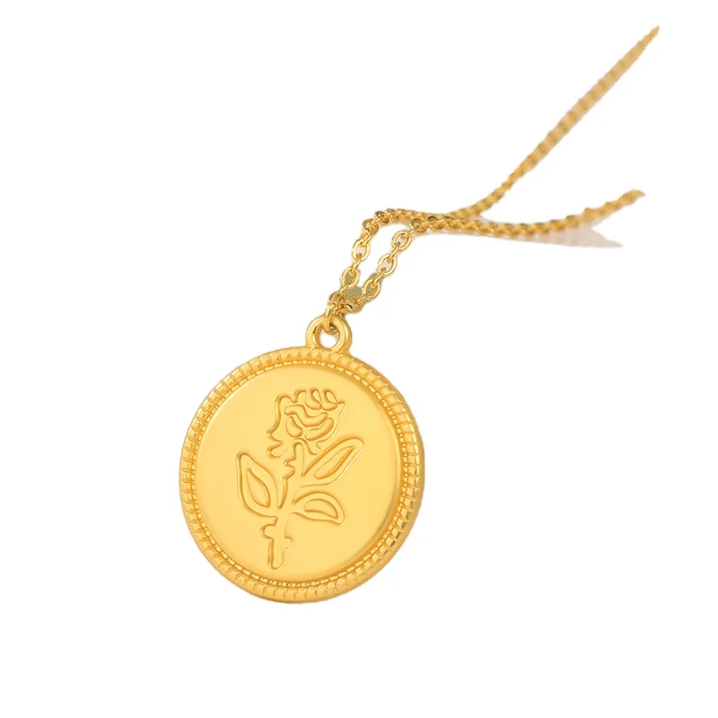 

Gold Jewelry Coin Pendant Necklace Bijoux Collar Engraved Birth Flower Necklace Stainless Steel for Women 18k Gold Plated 12 Pcs, Gold / platinum / rose gold