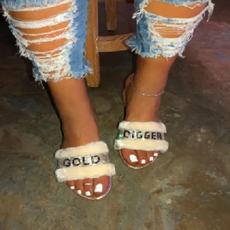 

Custom Women Stylish Fluff Slide Fur Sandals Slides Slippers, Customized colors