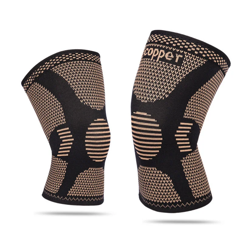 

Four-side elastic knitting anti slip Nylon copper knee compression pad knee sleeve brace, Brown+black