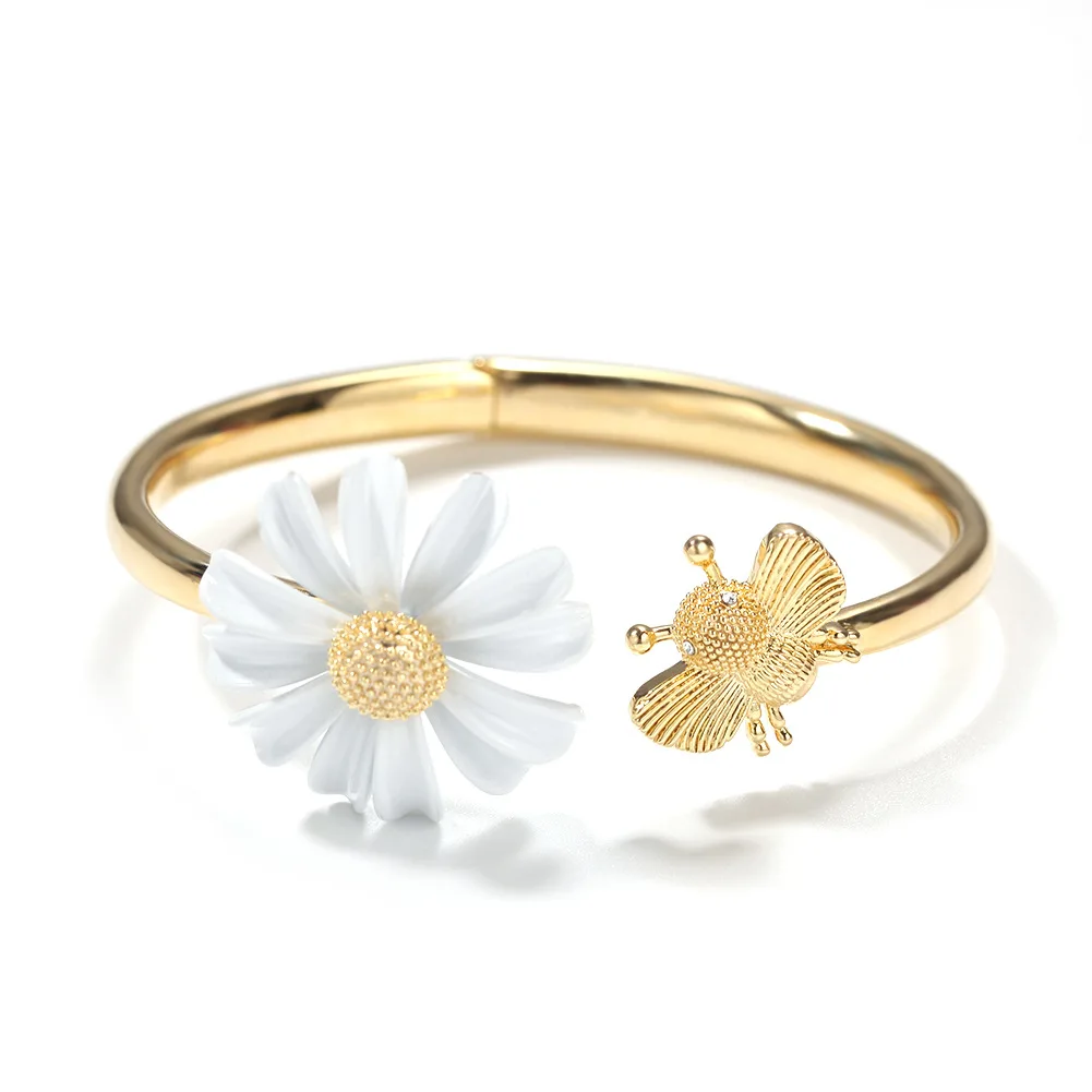 

Small white flower bee open design bracelet ring lacquer flower popular women's bracelet jewelry