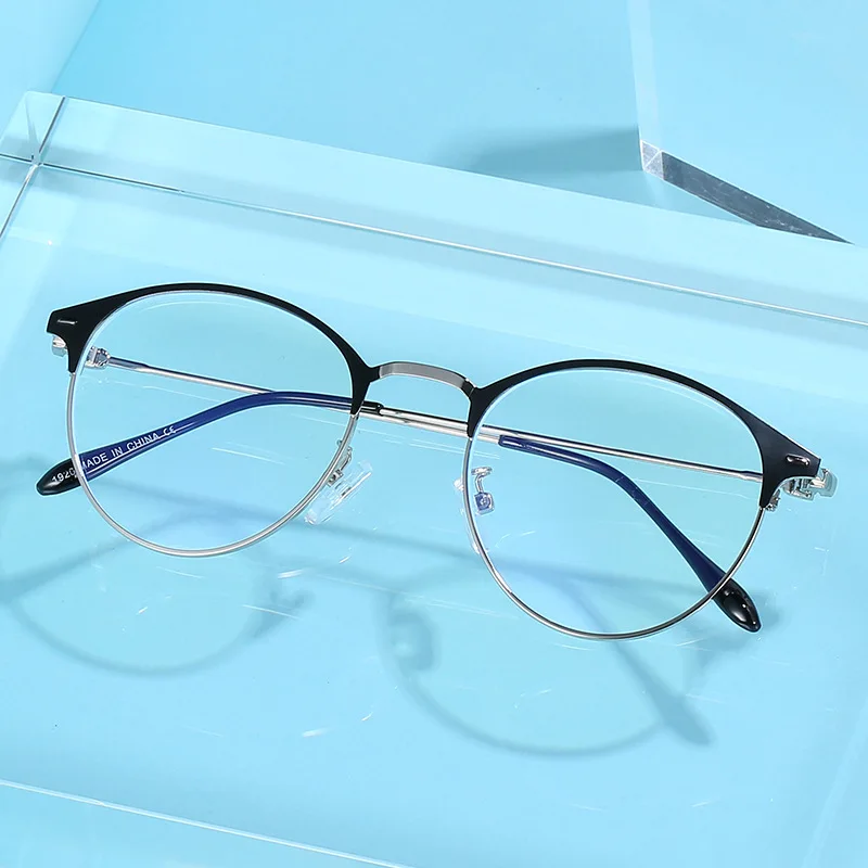 

SKYWAY Retro Metal Half Eyebrow Rim Eyewear Round Lens Anti Blue Ray Blocking Myopia Eyeglasses Frames