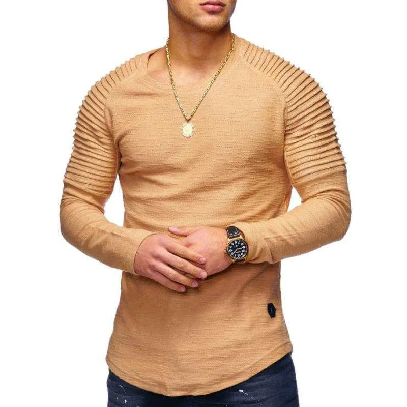 

Cheap Round-Neck Long Sleeve Blue T Shirt Slim Fit T shirts For Man, Shown