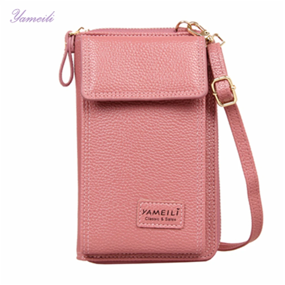 

Small mobile phone wallet zipper pu leather sling bag for iphone 11