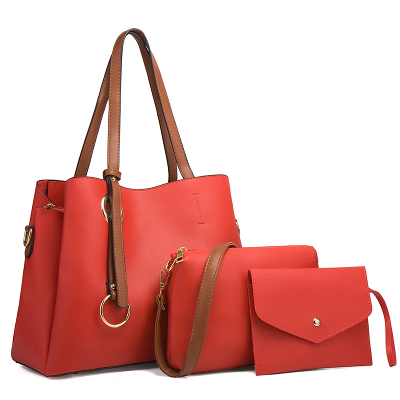 

Fashion Lady Business Laisure Laptop Bag Wallet PU Purse Handbags Artificial Leather Customized Red Woman Handbag Tote Bag Set