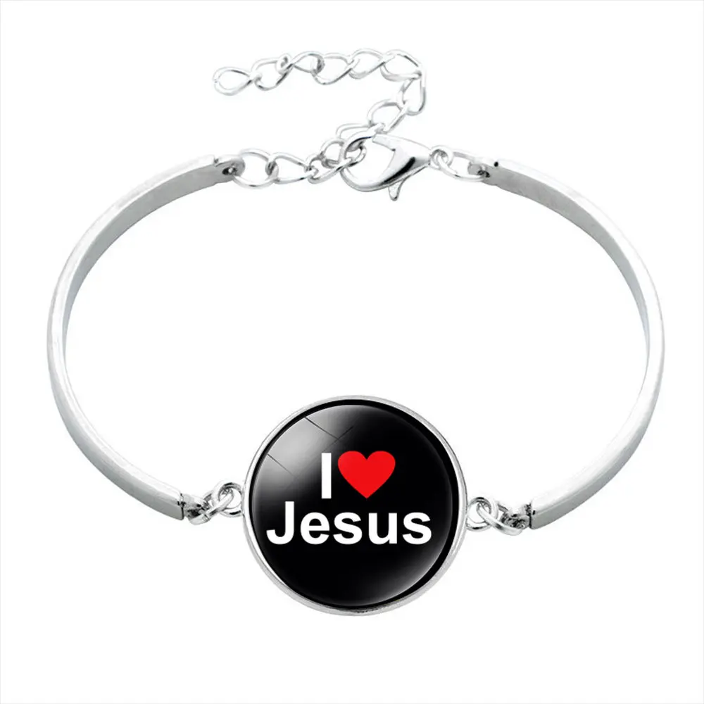

Custom Jewelry Glass Print Picture I LOVE JESUS Bangle Bracelet