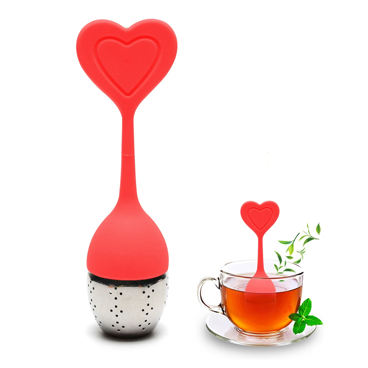 

Creative Reusable Egg Shaped Tea Strainer Stainless Steel Metal Handle Tea Infuser Set, Red/purple/pink/light green/green