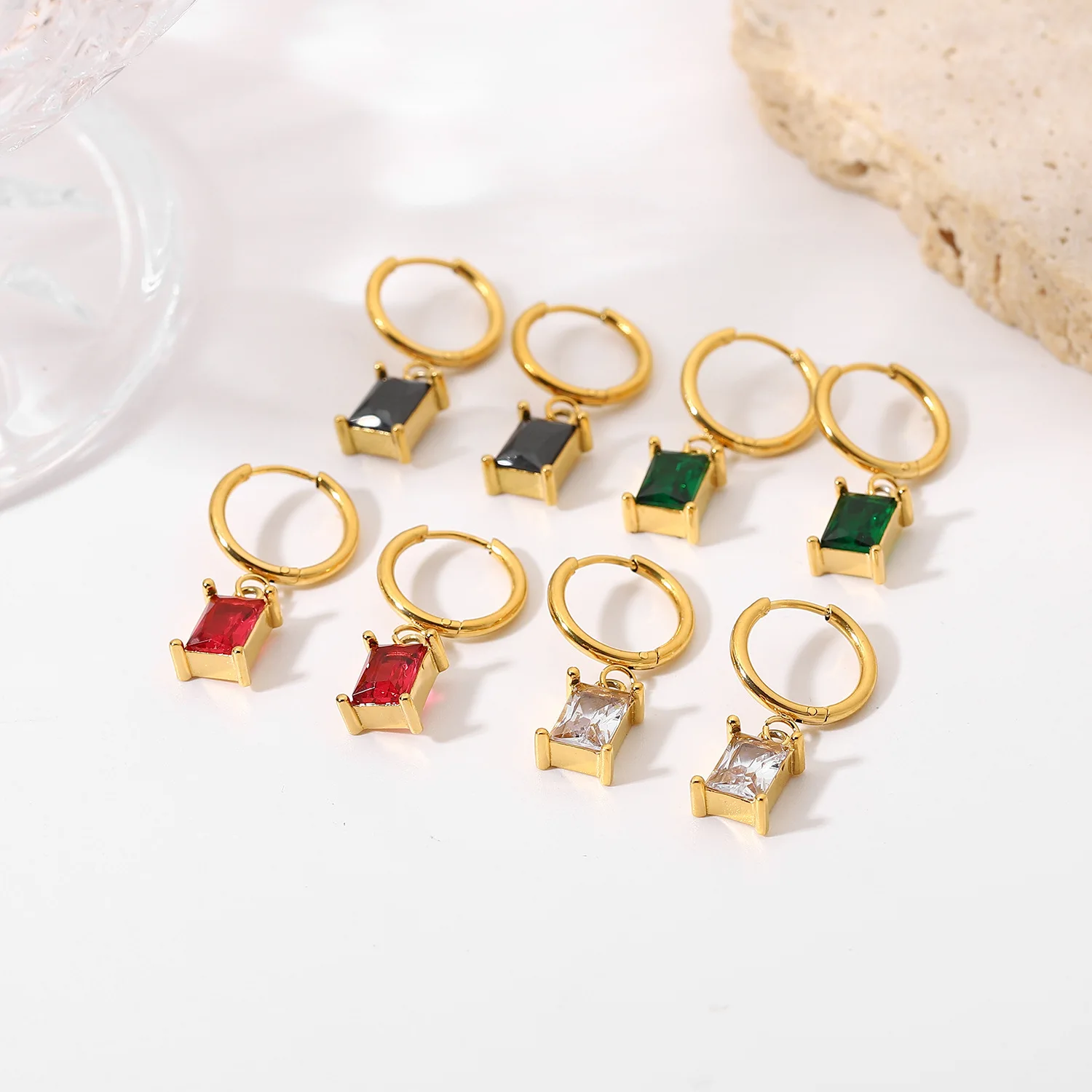 Drop Ship Wholesale Women Accessories Wedding Jewelry Classic Square CZ 18K Gold Plated Colorful Cubic Zircon Dangle Earrings