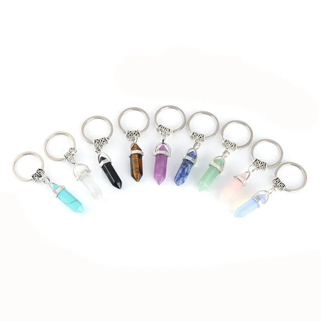 

Wholesale healing gemstone natural mixed quartz point Chakra crystal keychain for gift