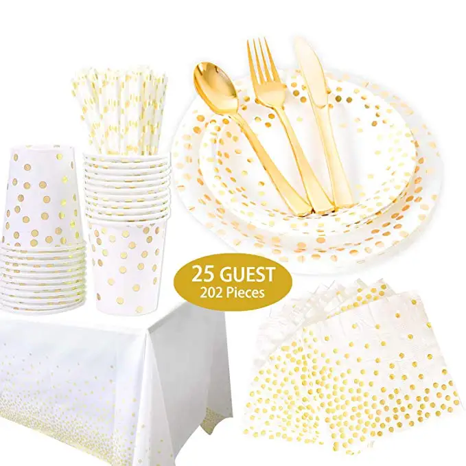 

Wedding Decor Birthday Party Supplies 200pcs tableware set, Gold and rose gold