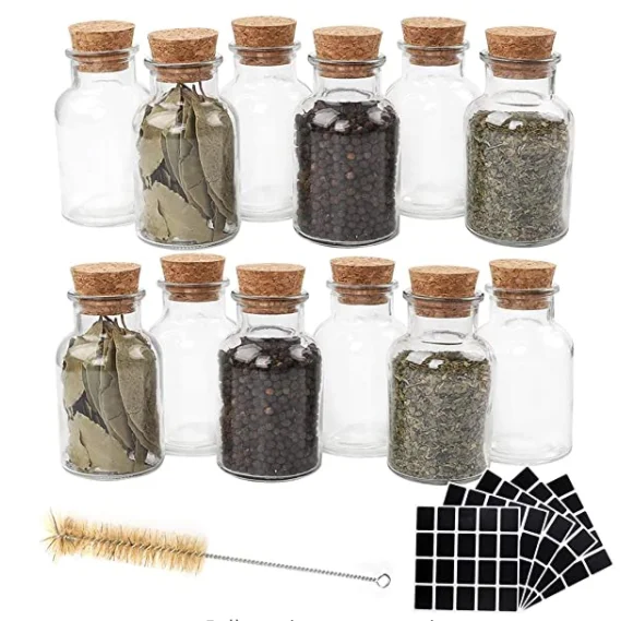 

Hot Sale 12-PACK Mini 60 ml Glass Spice Jar with Cork Lid for Herbs Home Organization, Transparent