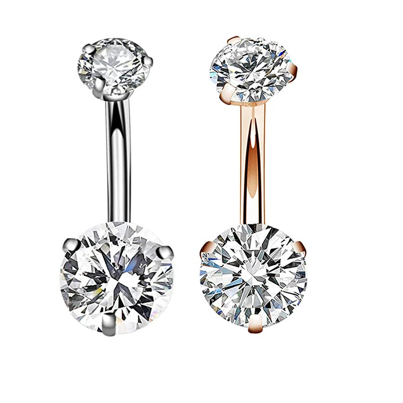 

Wholesale Short Bar Double Zircon Ring Navel Unisex Surgical Steel Belly Rings Fashion New Style Silver Body Jewelry