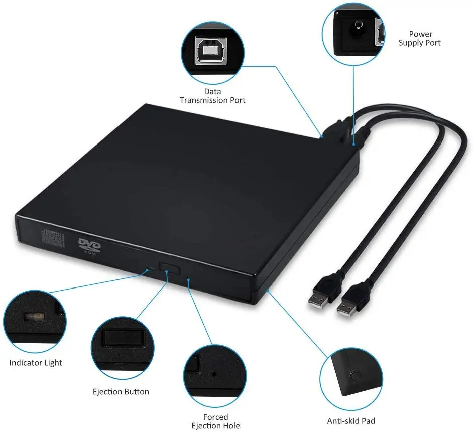 
Raycue USB 2.0 Portable Drive Rewriter Slim External CD DVD Player 